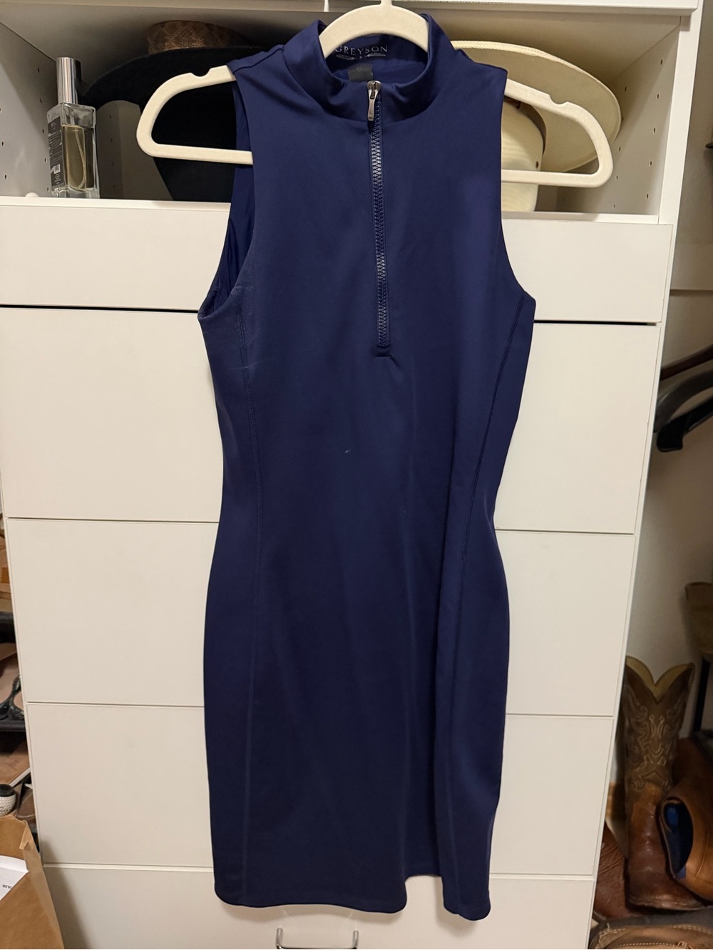 GREYSON Sleeveless Nova Dress Small Midnight Sky Quarter Zip Front Mock Neck